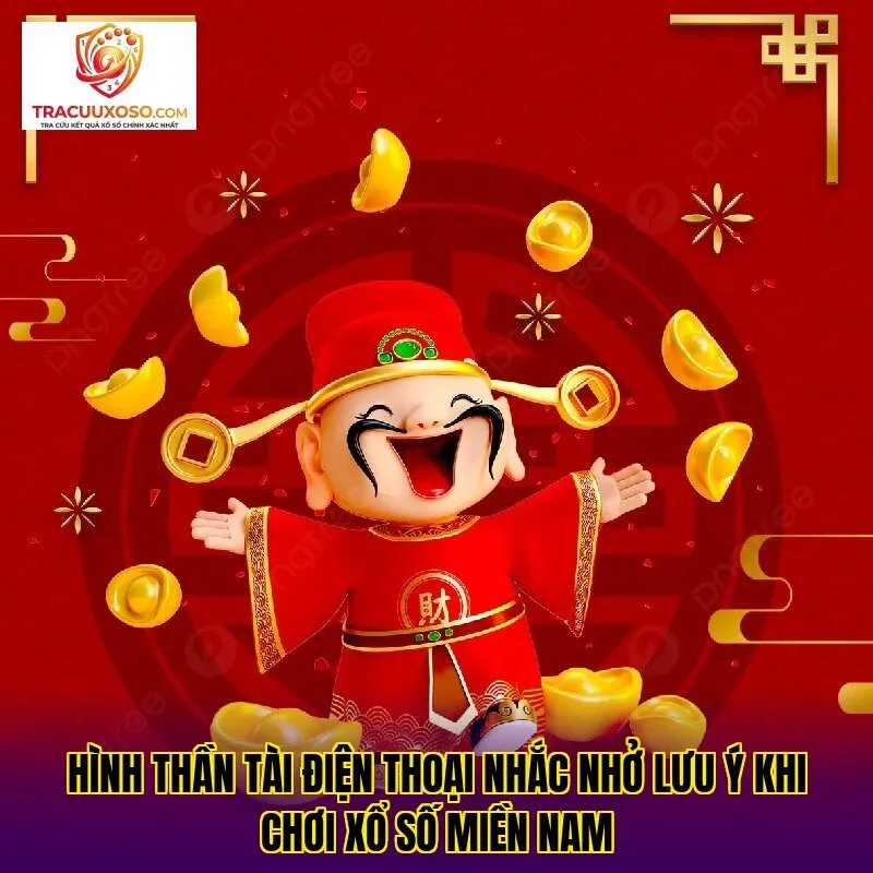 Hình Thần Tài điện thoại nhắc nhở lưu ý khi chơi xổ số miền Nam
